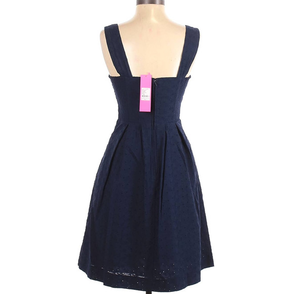 New Lilly Pulitzer 0 Cyndi Fishy Eyelet Lace Fit & Flare Dress Navy Blue Cotton - Picture 12 of 14
